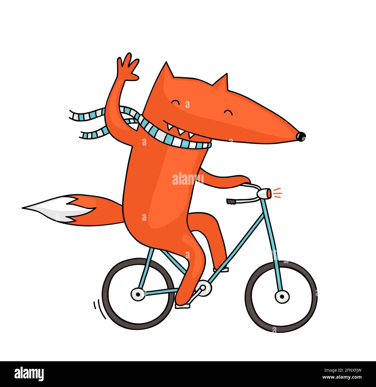 Illustration mignonne et amusante d'un renard à vélo Banque D'Images