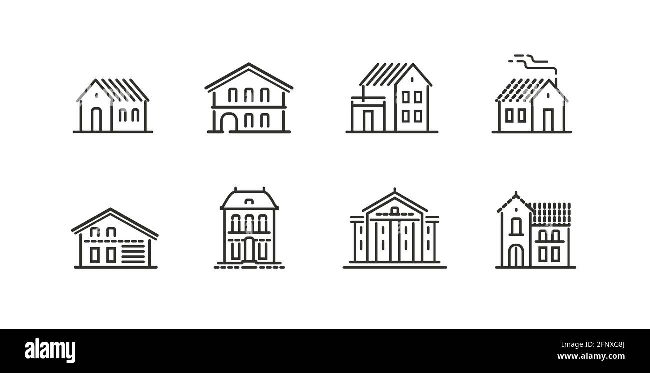 Ensemble d'icônes de bâtiment. Immobilier, symbole de maison. Illustration vectorielle Illustration de Vecteur