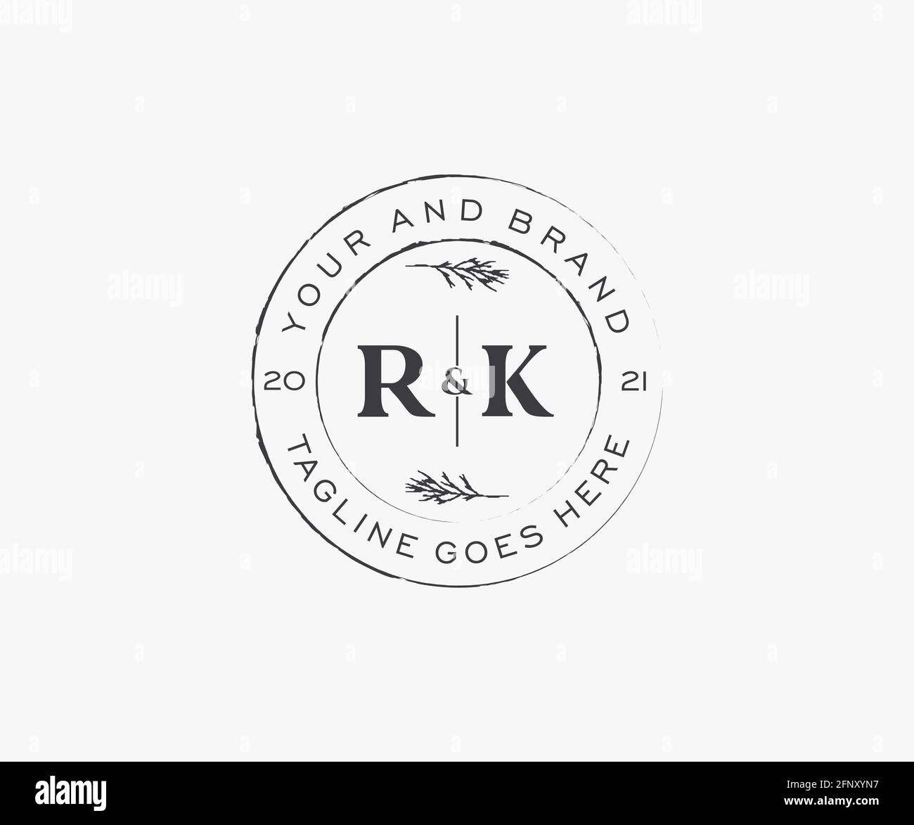 Lettres RK cadres floraux. Décoration unique en monoline préfaite, modifiable et féminine, pour une carte de vœux, une invitation à un mariage. Illustration de Vecteur