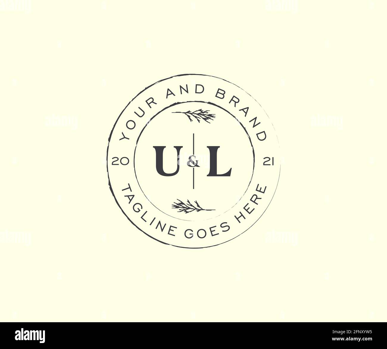 Lettres UL cadres floraux. Décoration unique en monoline préfaite, modifiable et féminine, pour une carte de vœux, une invitation à un mariage. Illustration de Vecteur