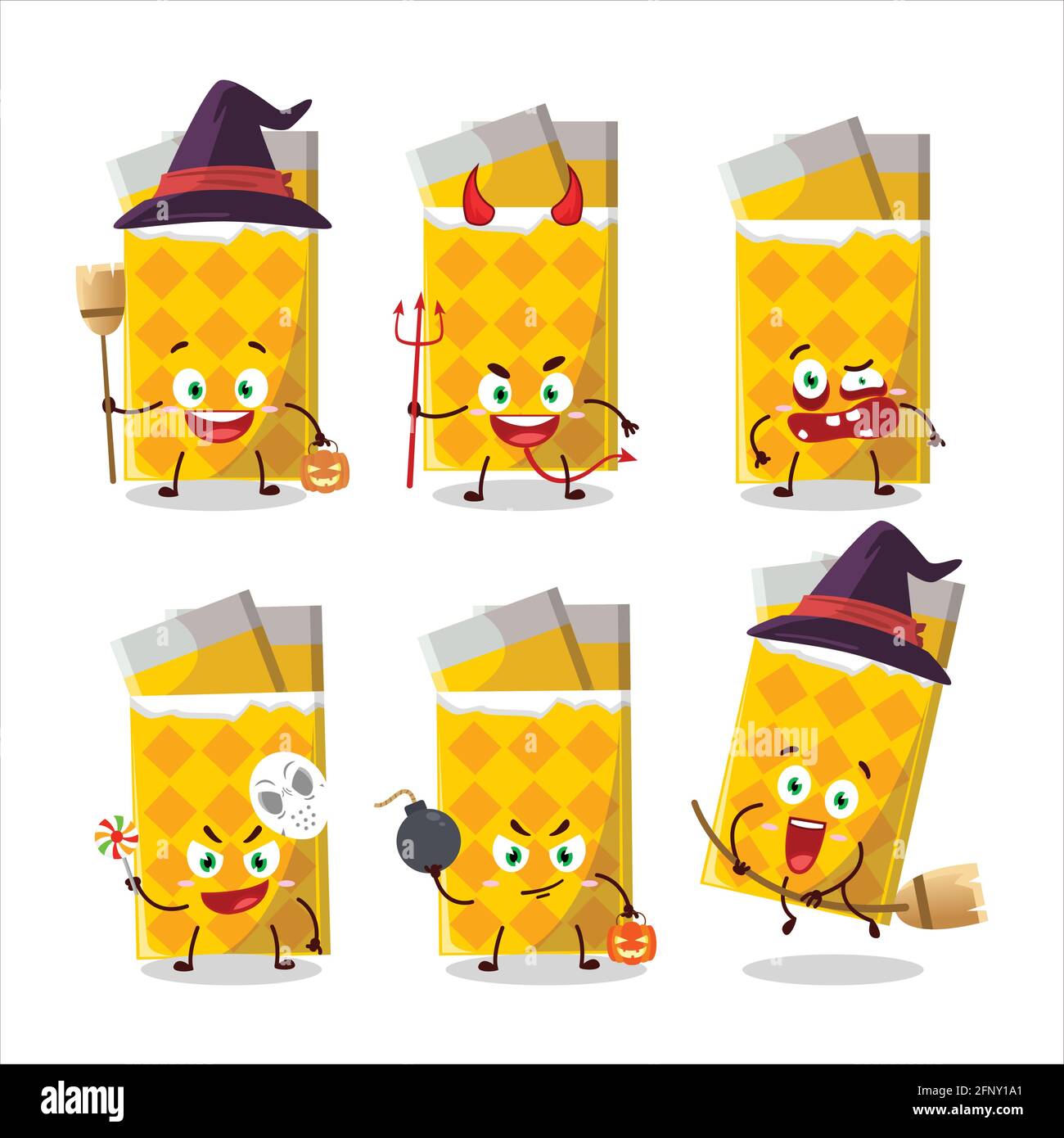 Émoticônes d'expression d'Halloween avec personnage de dessin animé de gomme à bulles jaune. Illustration vectorielle Illustration de Vecteur