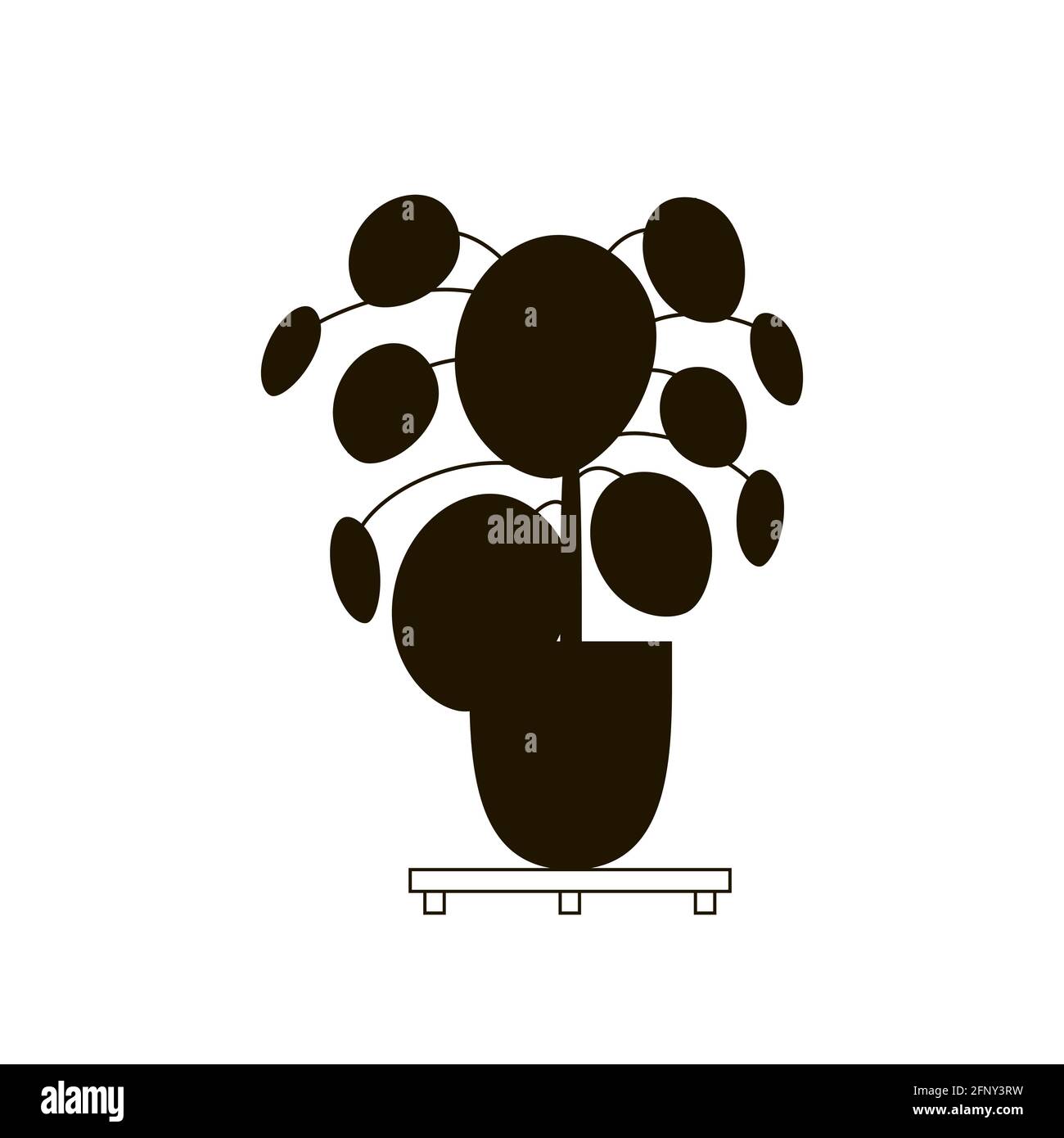 Plante pilea. Site résidentiel. Centrale monétaire chinoise. Silhouette noire. Vecteur. Illustration de Vecteur