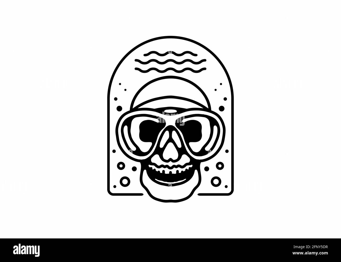 Illustration de l'art de la ligne noire de la conception de plongeurs de crâne Illustration de Vecteur
