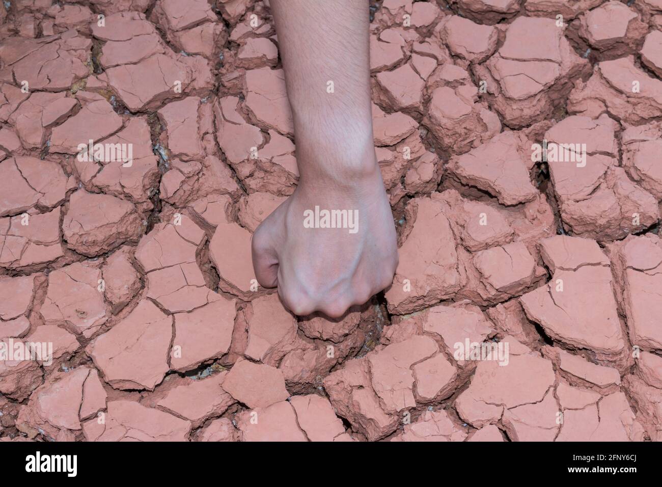 Mettre les mains sur un fond sec de terre/crack de terre Banque D'Images