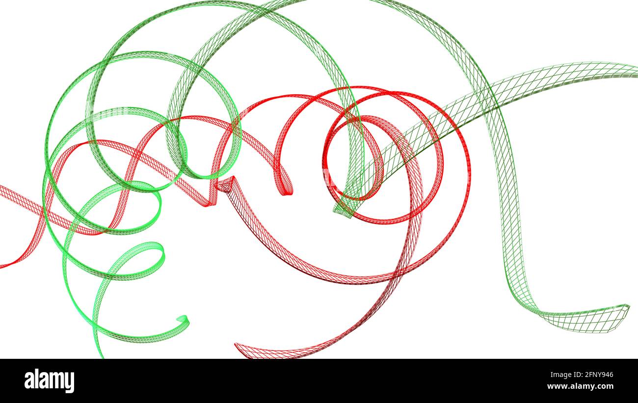 Structure hélicoïdale rouge et verte sur fond blanc - 3D illustration du rendu Banque D'Images