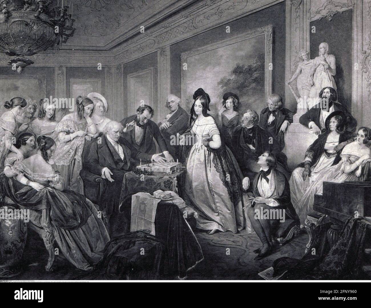 Jeu, jeux de société, échecs, jeu d'échecs, basé sur la peinture de Joseph Danhauser, 1839, DROITS-SUPPLÉMENTAIRES-AUTORISATION-INFO-NON-DISPONIBLE Banque D'Images