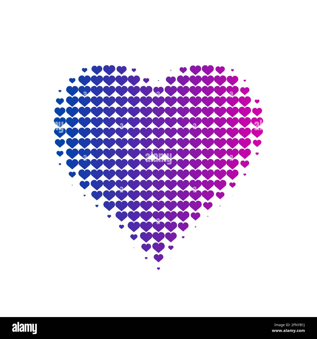 Motif de coeur en demi-ton. Forme de coeur faite de petits coeurs. Concept romantique d'amour. Élément de conception de la Saint-Valentin. Dégradé violet et bleu sur blanc Illustration de Vecteur