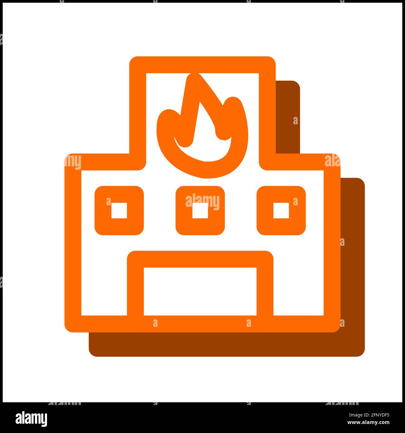Icône de la caserne de pompiers au design plat de couleur orange et ombre portée. Illustration de Vecteur