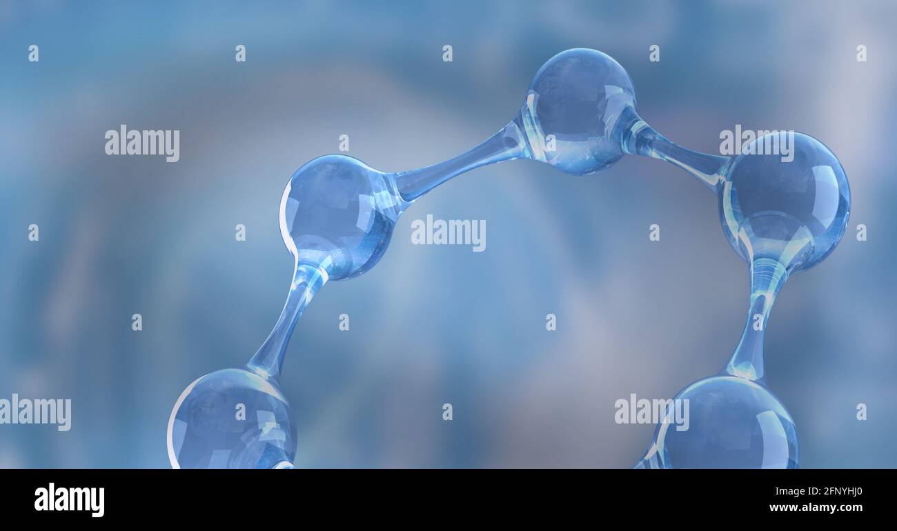 Structure moléculaire flottant sur fond bleu, chimie, biologie, concepts de sciences médicales Banque D'Images