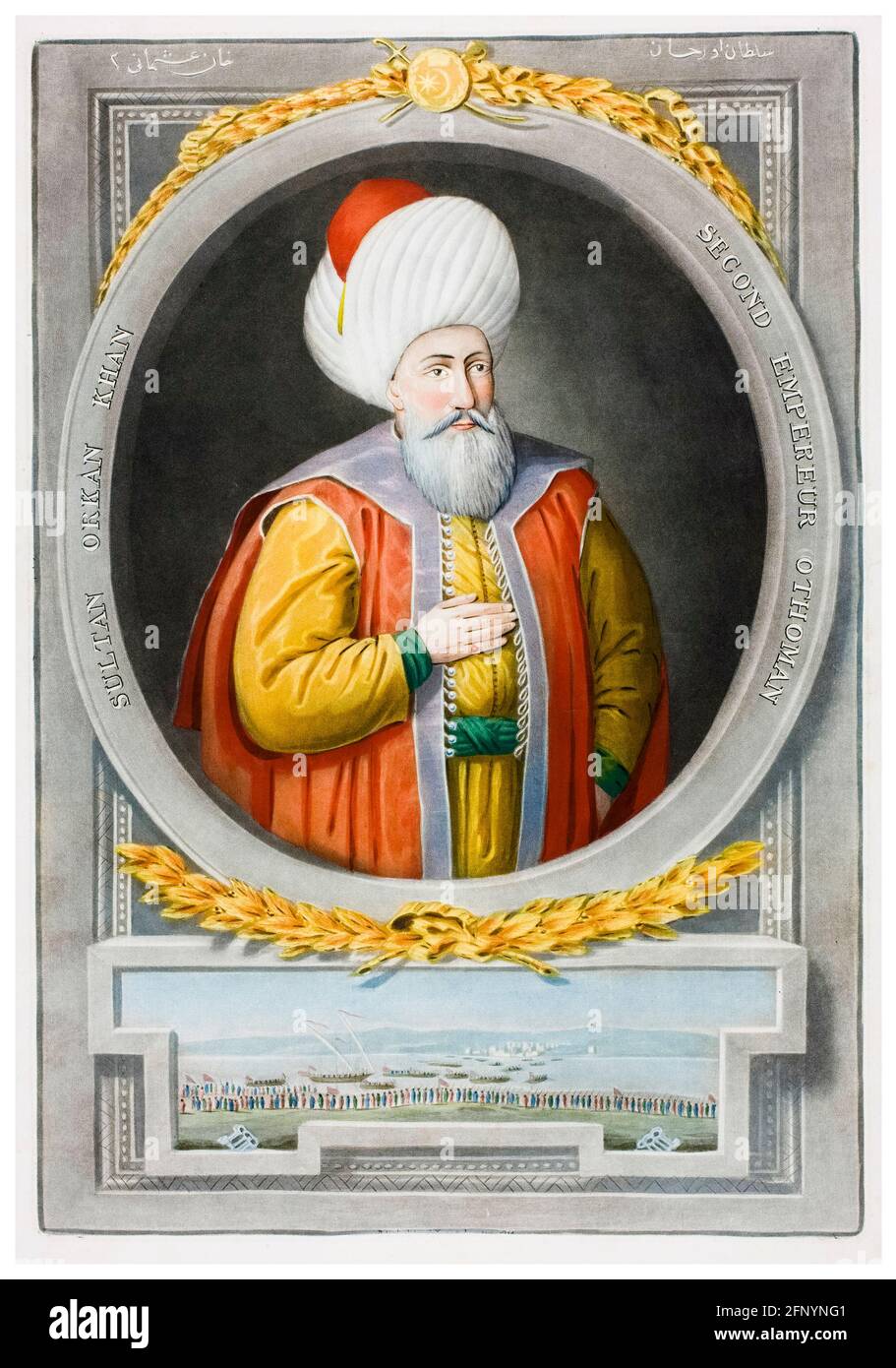 Orhan Ghazi de Turquie (1281-1362), deuxième sultan de l'Empire ottoman (1324-1362), gravure de portraits de John Young, 1815 Banque D'Images