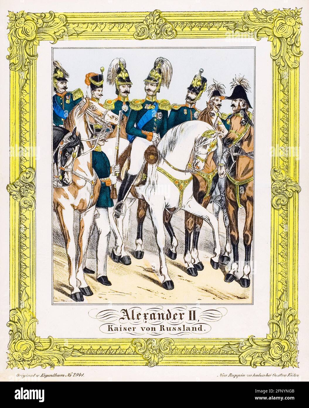 Alexandre II (1818-1881), empereur de Russie (1855-1881), en uniforme militaire, à cheval, dessin, lithographie, 1800-1899 Banque D'Images