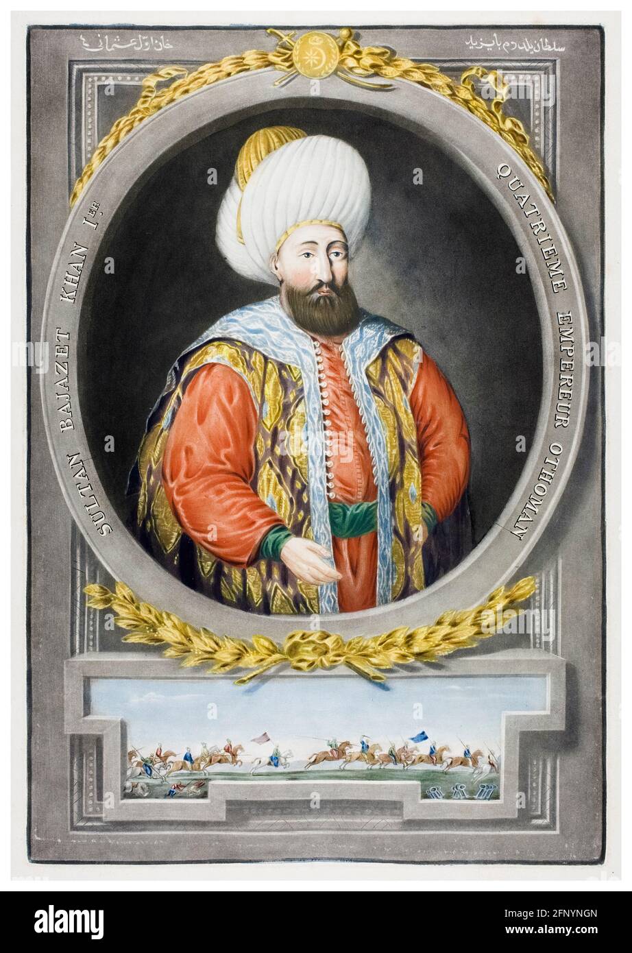 Bayezid I de Turquie (1360-1403), quatrième sultan de l'Empire ottoman, (1389-1402), portrait gravé par John Young, 1815 Banque D'Images