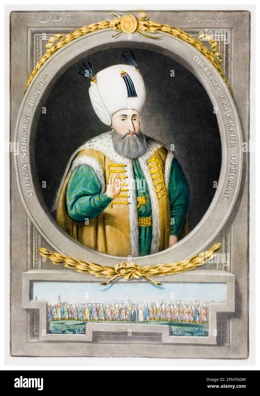 Suleyman I de Turquie (Suleiman le magnifique) (1494-1566), 10e Sultan de l'Empire ottoman (1520-1566), portrait gravé par John Young, 1815 Banque D'Images