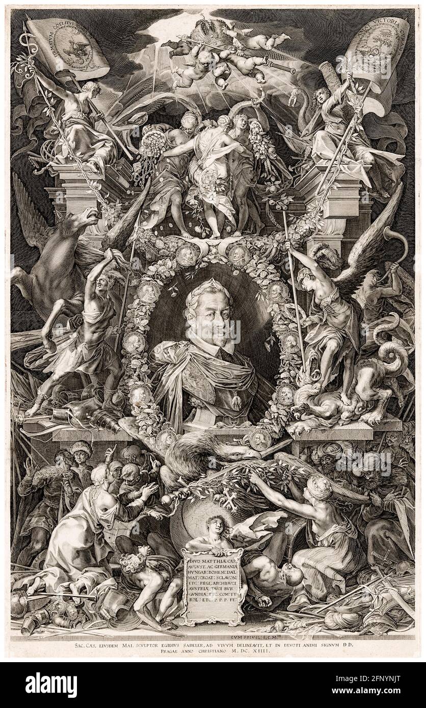 Matthias (1557-1619), empereur romain Saint 1612-1619, gravure de portrait par Aegidius Sadeler, 1614 Banque D'Images