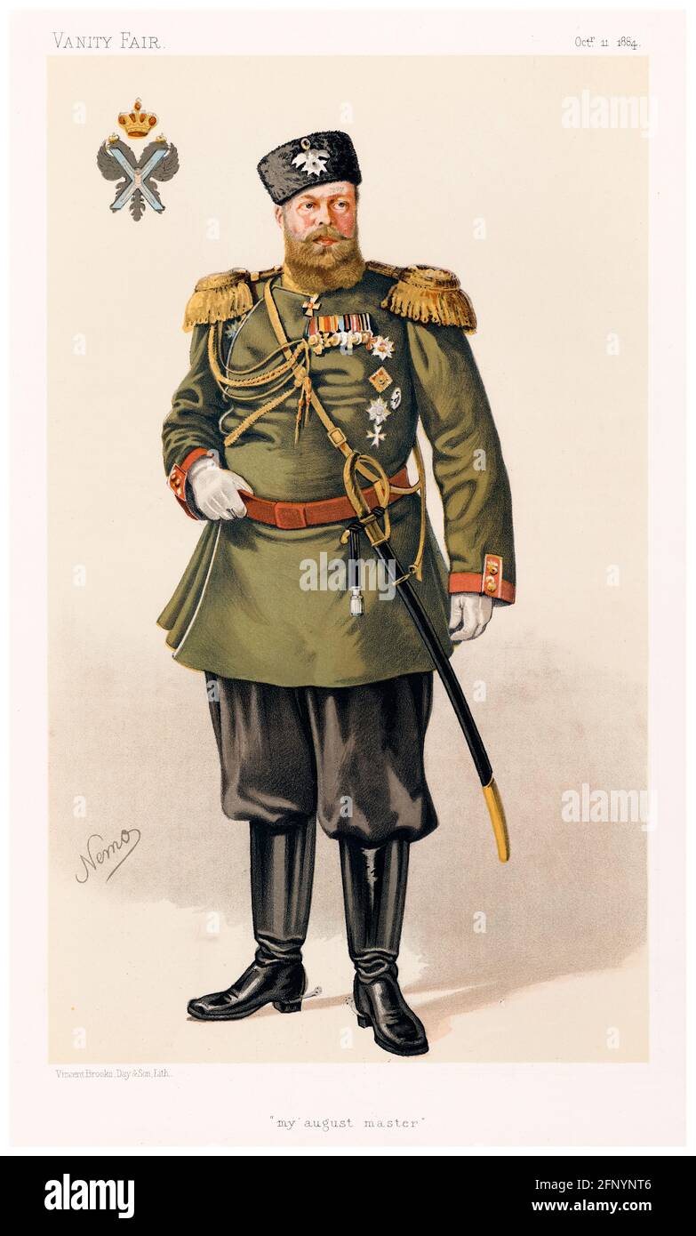 Alexandre III de Russie (1845-1894), empereur de Russie (1881-1894), impression de portrait lithographique de Constantine von de Grimm, 1884 Banque D'Images