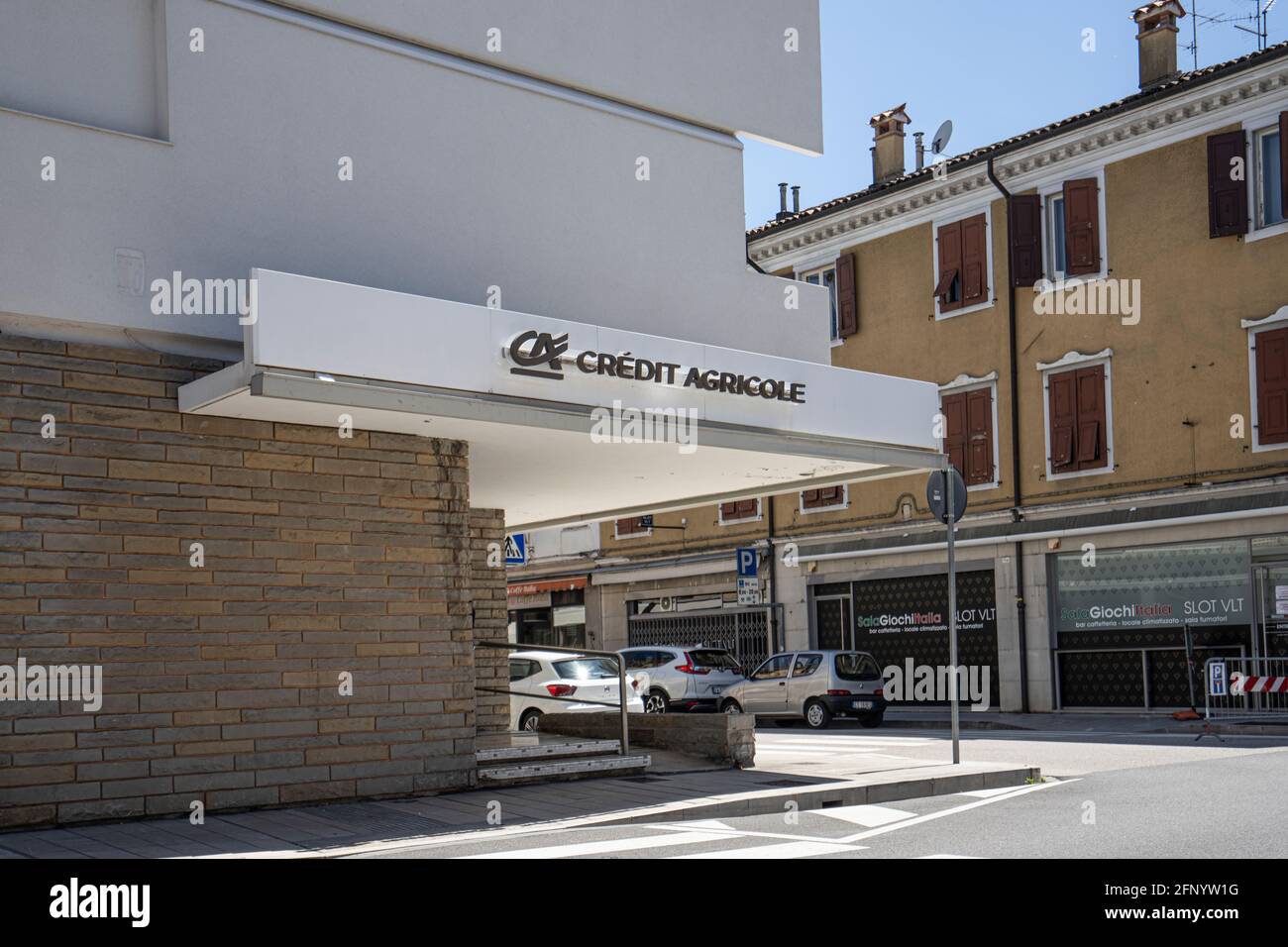 Palmanova, Italie. 18 mai 2021. La succursale de la banque du crédit agricole dans une ville italienne. Banque D'Images