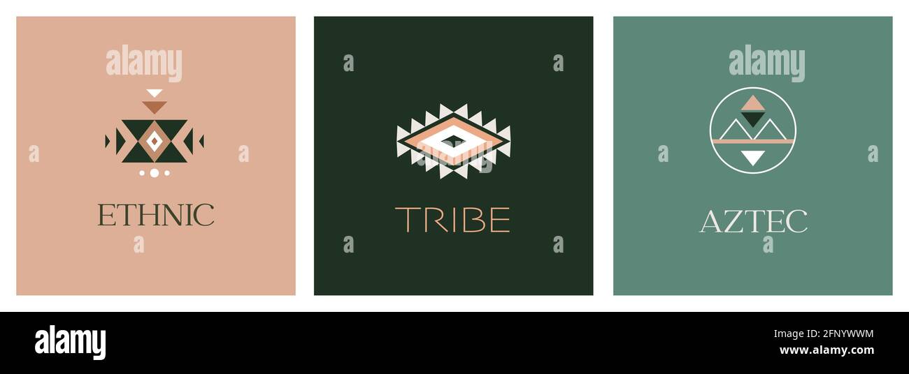 Tribal, jeu ethnique logo design, Aztec mexicain, symboles africains, icônes Illustration de Vecteur