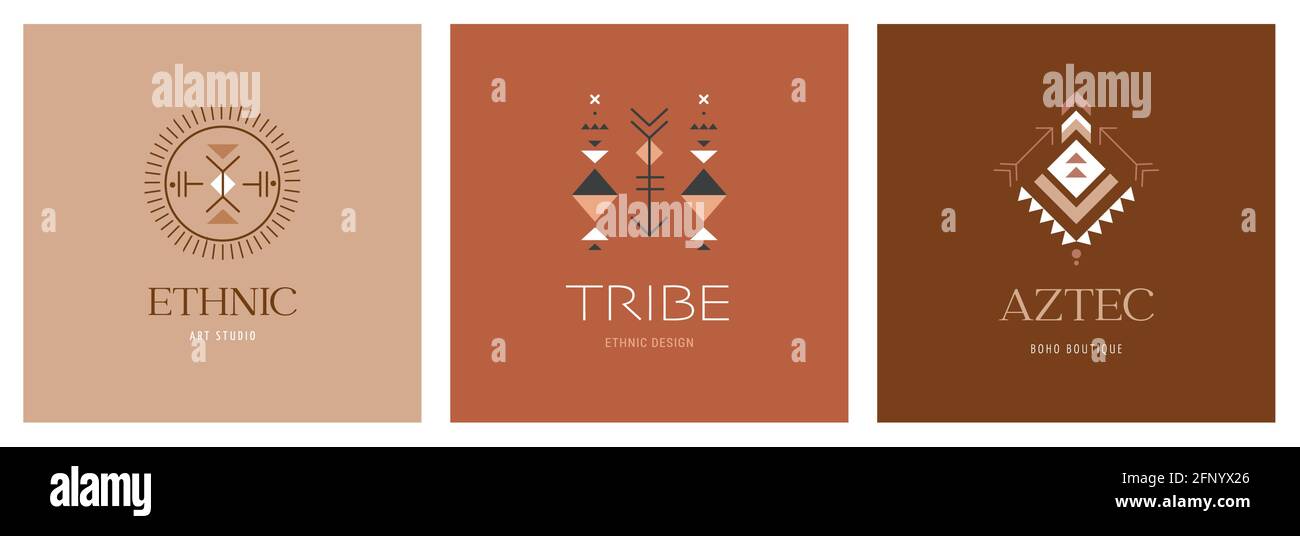 Tribal, jeu ethnique logo design, Aztec mexicain, symboles africains, icônes Illustration de Vecteur