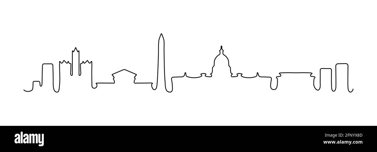 Bâtiments Washington One Line. Architecture de la ville des États-Unis. Bâtiment célèbre de Washington. Une vie urbaine linéaire minimale Illustration de Vecteur
