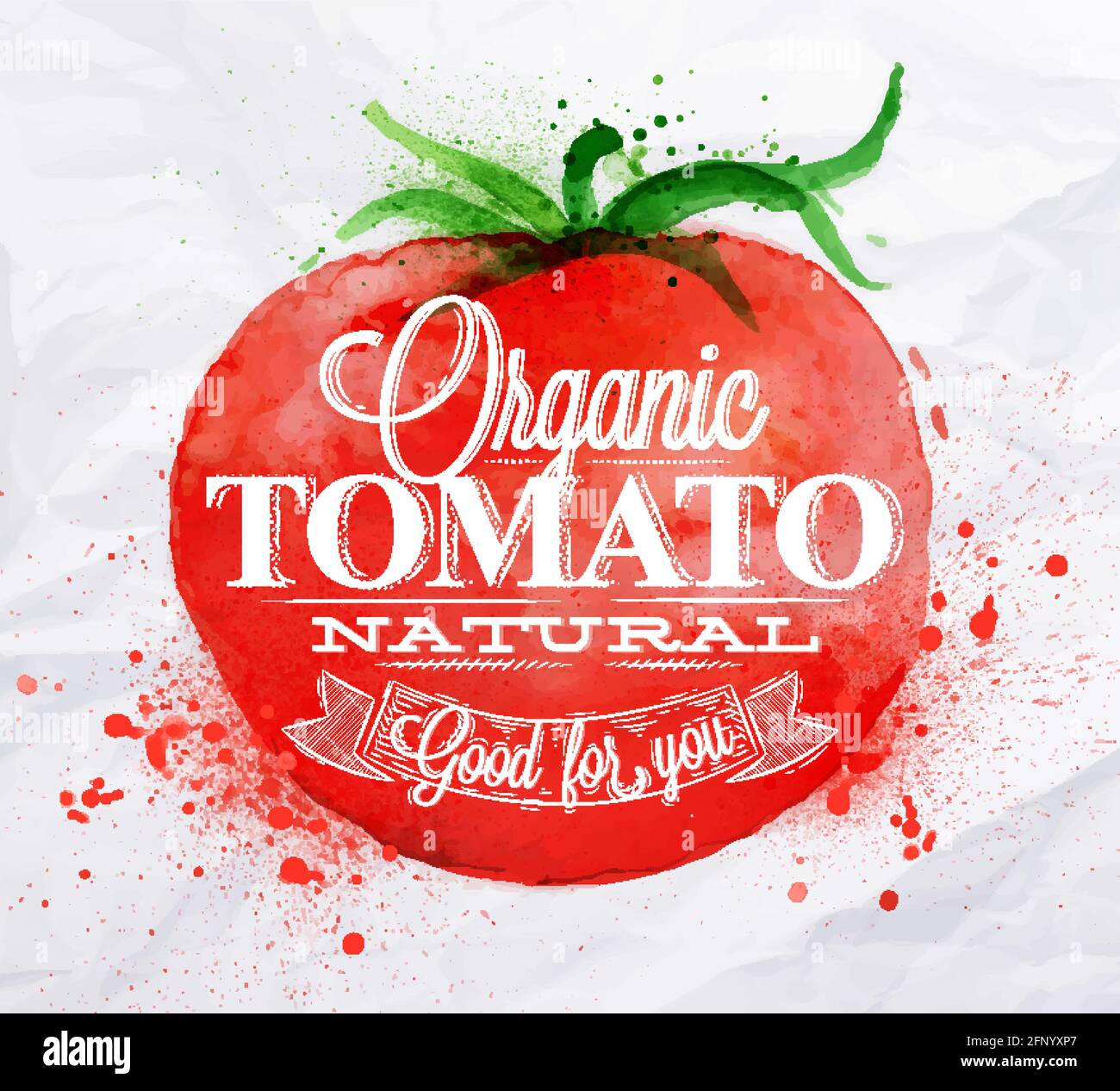 Affiche avec inscription de tomate aquarelle rouge et tomate biologique Natural Good pour vous Illustration de Vecteur