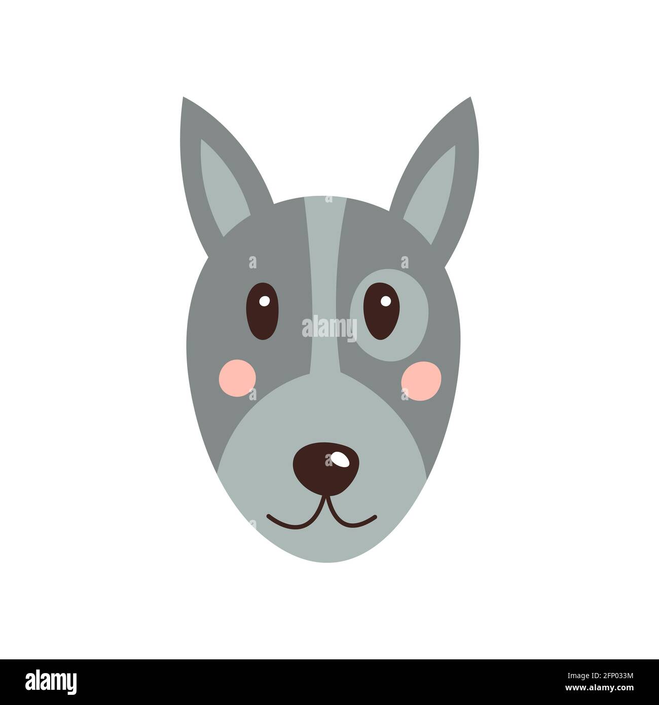 Le visage du chien. Illustration d'un animal de compagnie drôle de dessin animé dans un style plat tendance. Isolé sur blanc. Banque D'Images