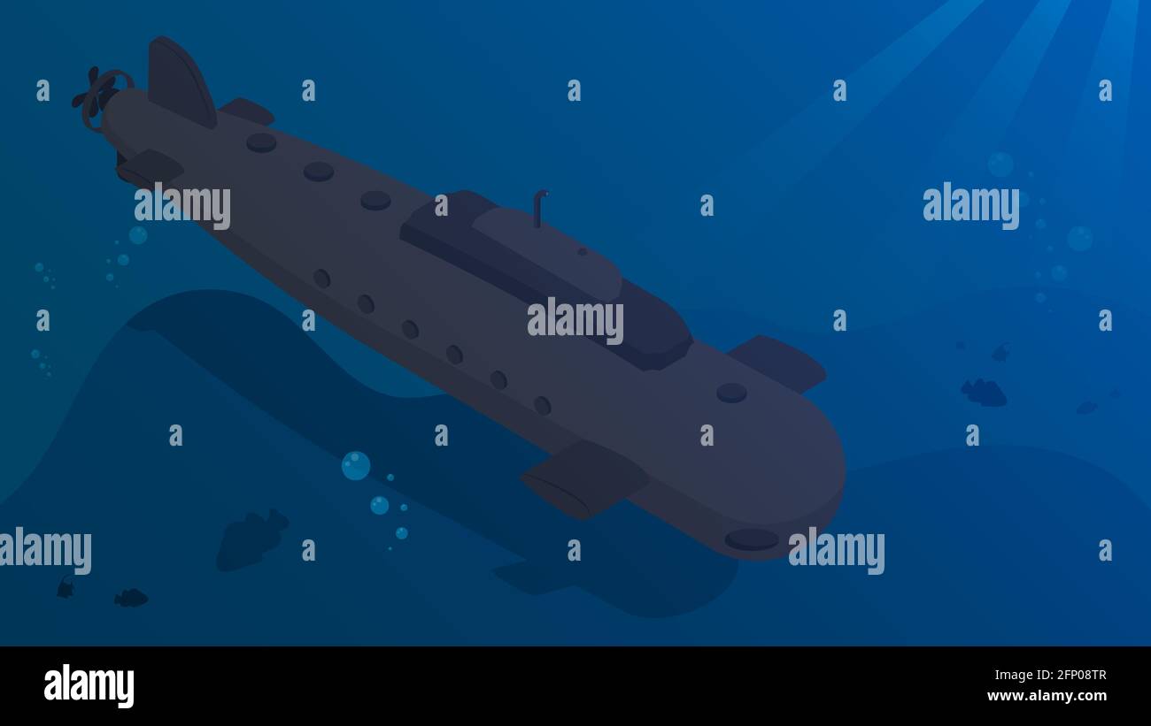 le sous-marin de combat militaire descend tranquillement vers le fond de l'océan pour mener une mission de combat. Marine nucléaire. Vecteur Illustration de Vecteur