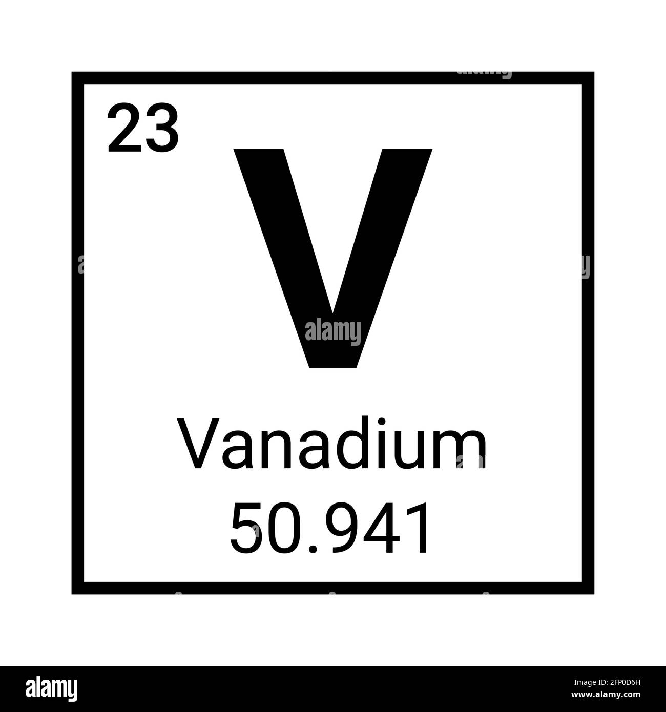 Icône d'élément de table périodique vanadium. Elément chimique vectoriel scientifique symbole de vanadium Illustration de Vecteur