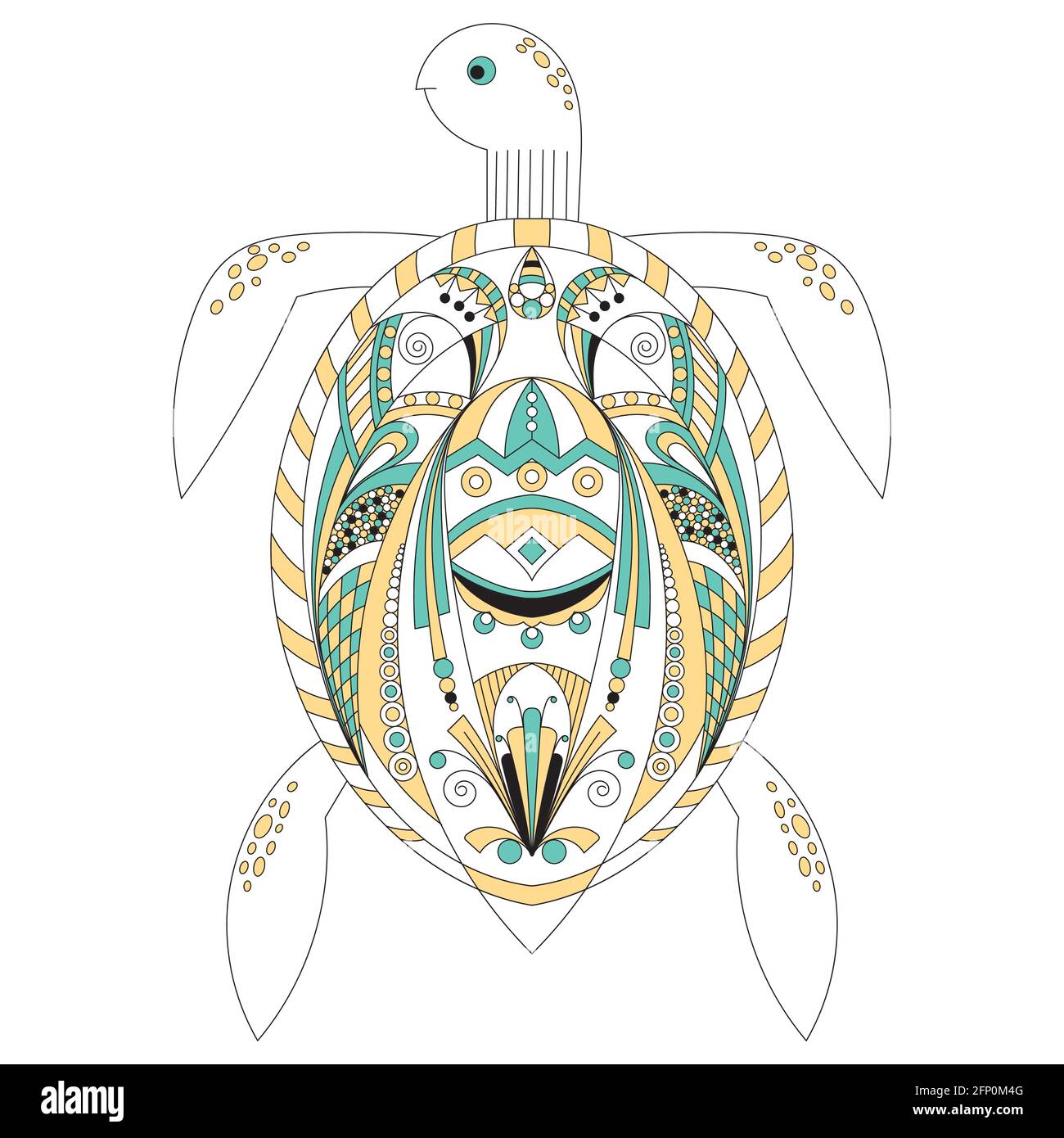 illustration vectorielle d'une tortue de style zentangle, en couleur, isolée sur un fond blanc. Tortue richement ornée, zentangle pour votre conception Illustration de Vecteur