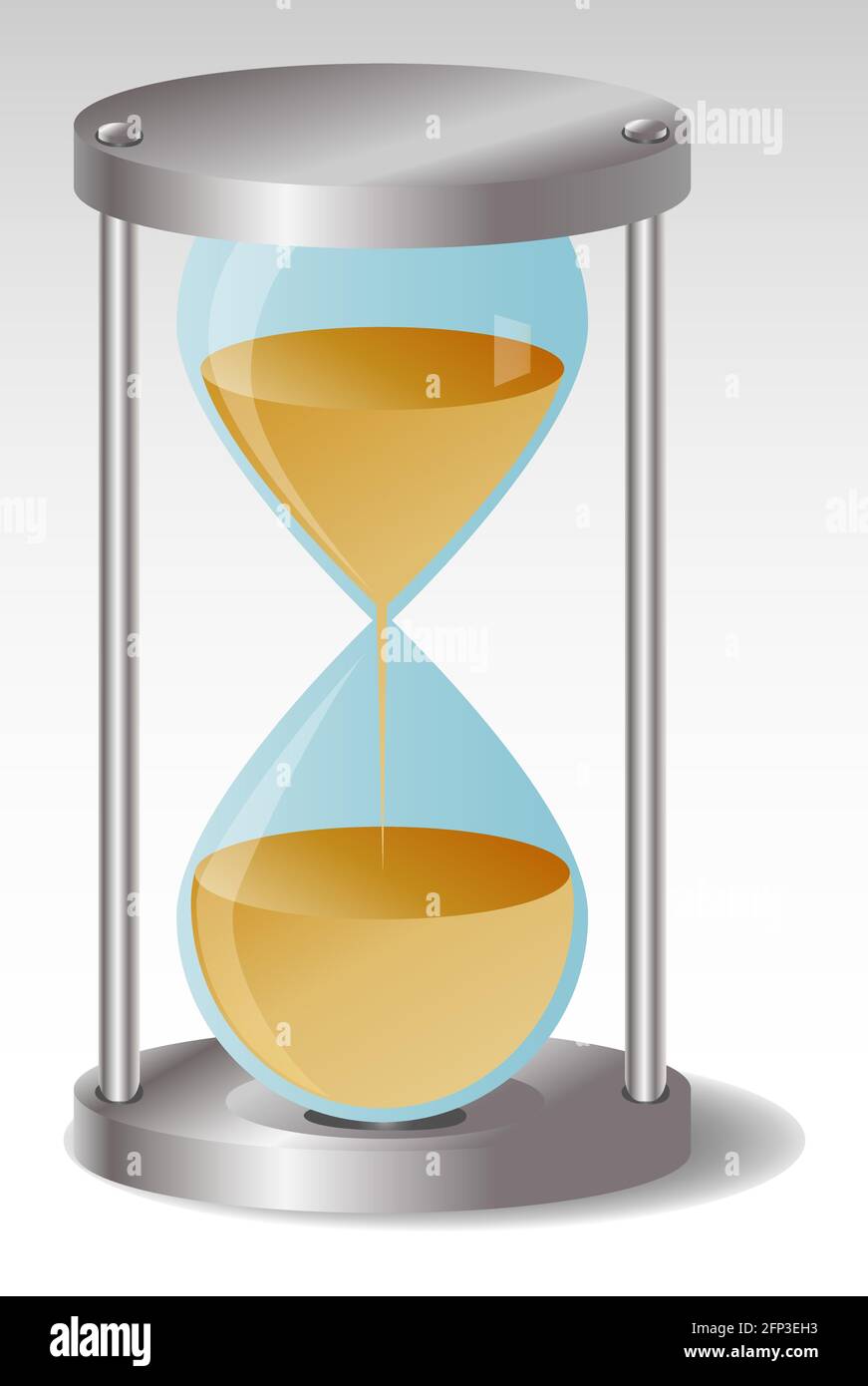 Sablier en verre avec des chapeaux en métal, la moitié du sable coulait Illustration de Vecteur