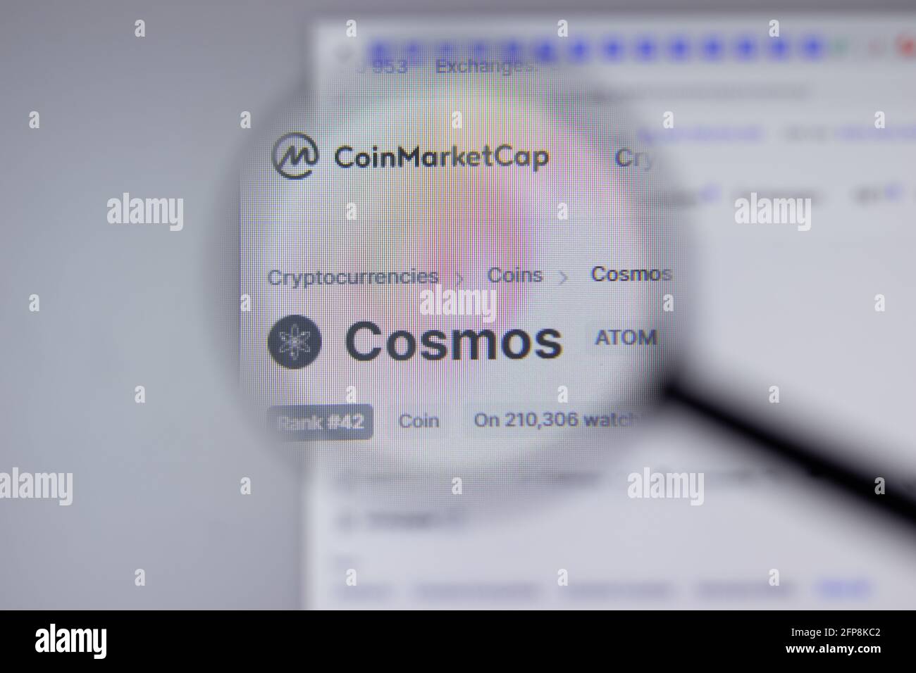 New York, États-Unis - 1er mai 2021 : gros plan du logo de la crypto-monnaie ATOM sur la page du site Web, éditorial Banque D'Images
