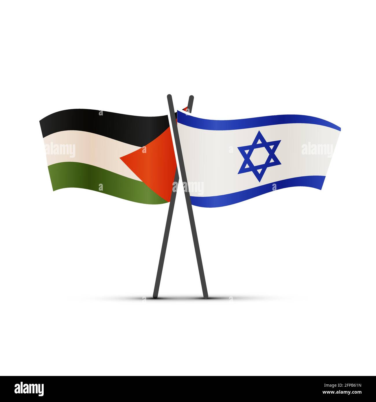 Drapeaux israéliens et palestiniens sur des poteaux isolés sur du blanc Illustration de Vecteur