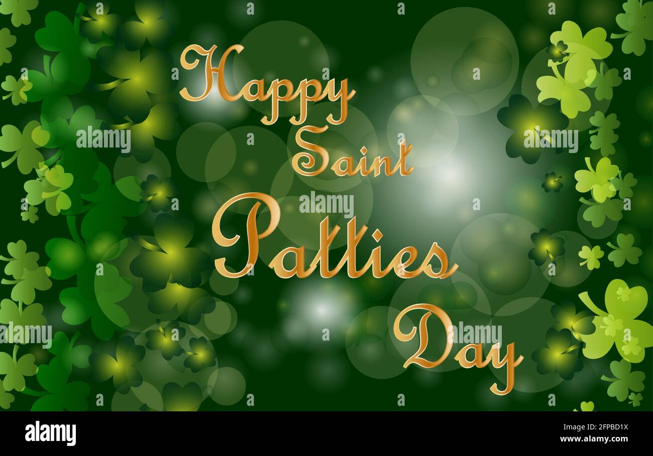 Saint Patrick's Day Greeting card avec les feuilles de trèfle vert étincelaient et texte. Inscription - Bonne journée galettes Saint Illustration de Vecteur