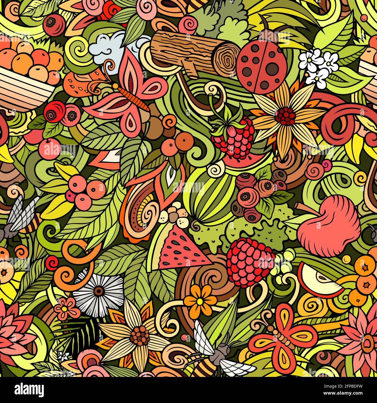 Motif estival sans coutures pour dessins animés. Illustration de Vecteur