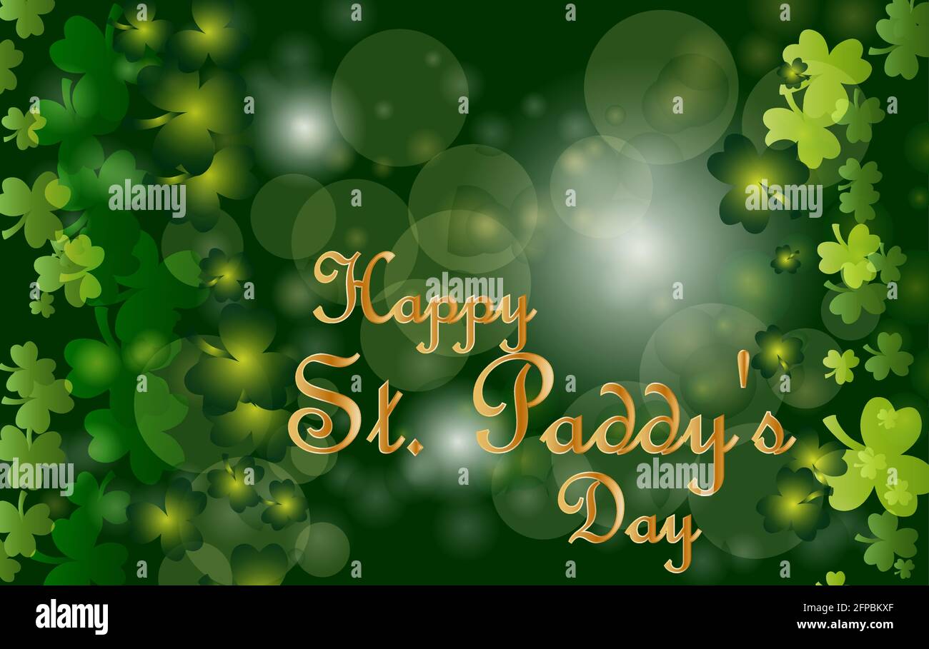 Saint Patrick's Day Greeting card avec les feuilles de trèfle vert étincelaient et texte. Inscription - Bonne journée Rhône-Alpes Illustration de Vecteur