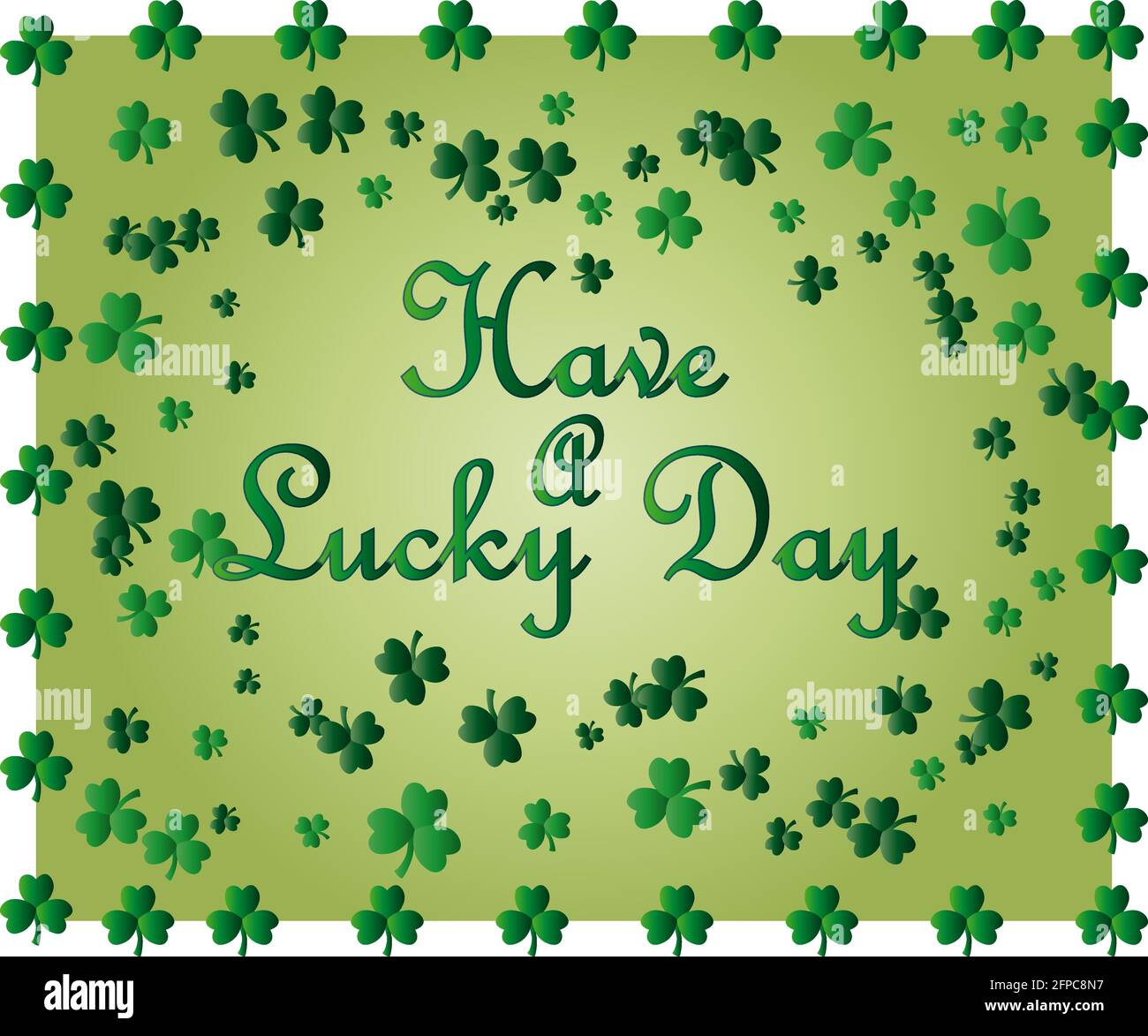 Carte de voeux pour la Saint Patrick avec feuilles de trèfle vert étincelant et texte. Inscription Illustration de Vecteur