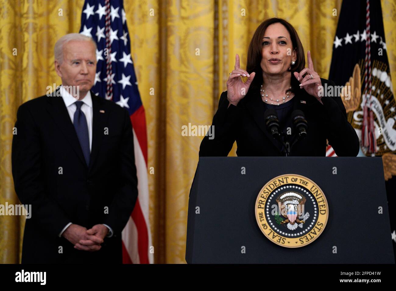 Le vice-président américain Kamala Harris prononce une allocution ...