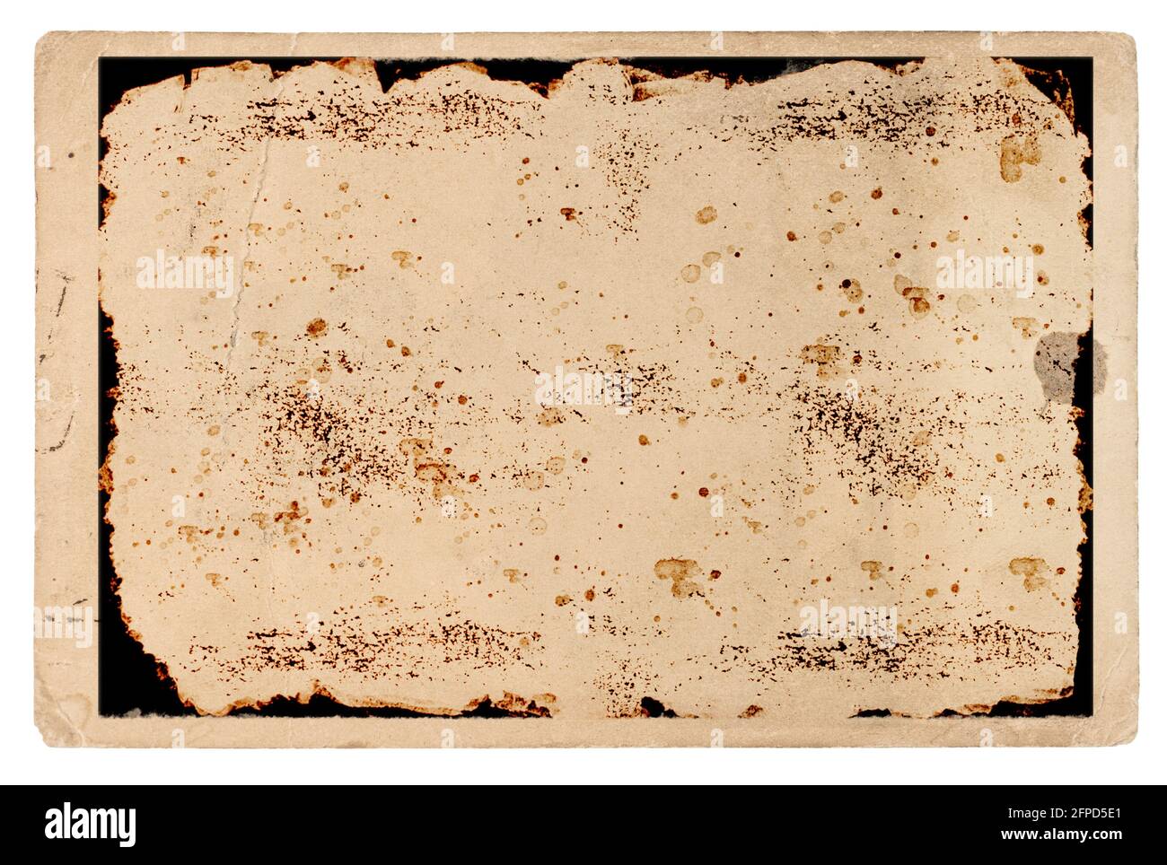 Ancienne feuille de papier. Cadre photo. Carton usagé avec taches isolées sur fond blanc Banque D'Images