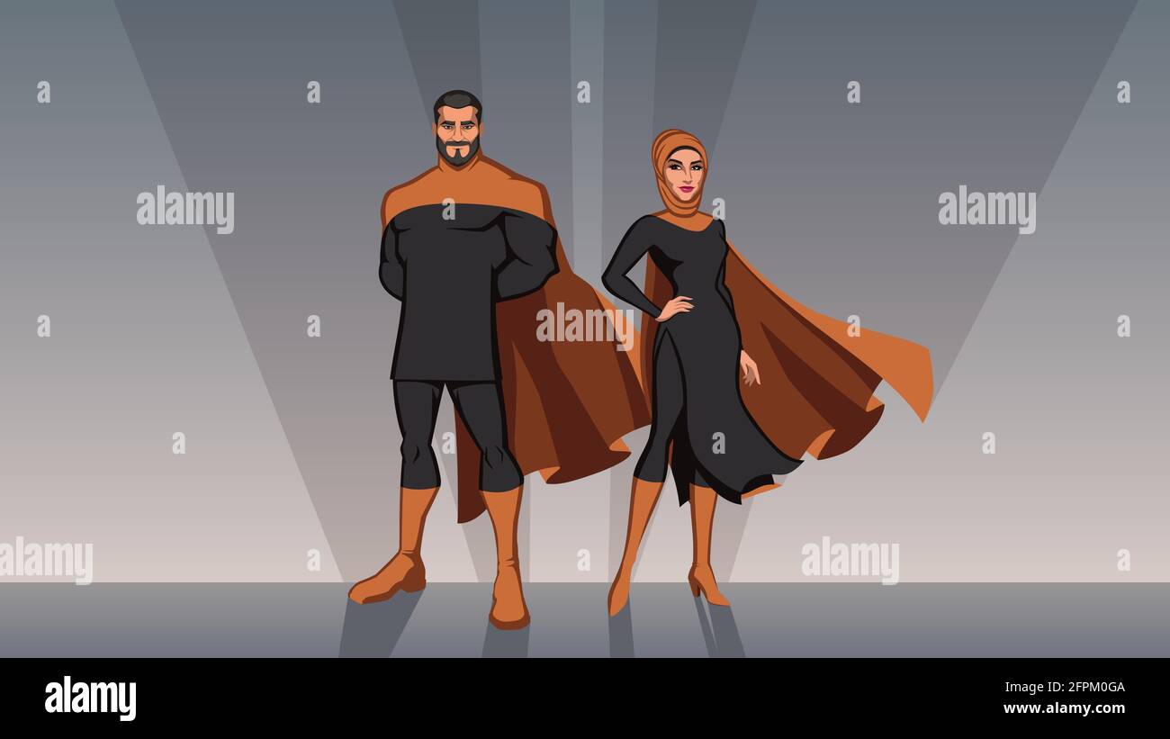 Couple super-héros Moyen-Orient Illustration de Vecteur