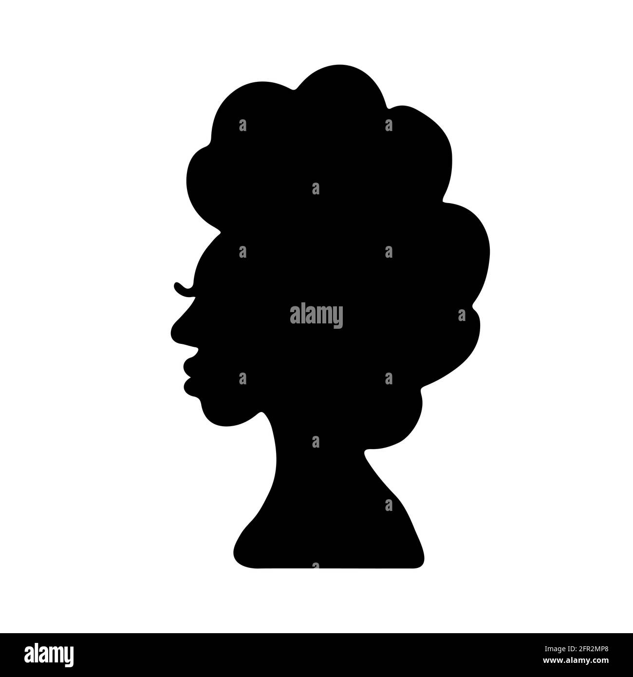 Silhouette africaine américaine de femme avec des cheveux fro bouclés. Profil de jeune femme noire isolée sur blanc. Illustration vectorielle Illustration de Vecteur