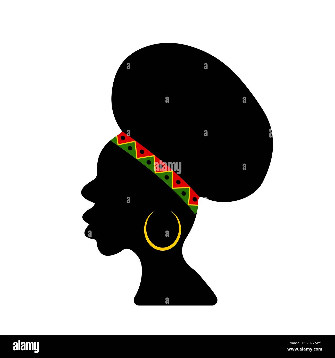 Silhouette afro-américaine avec boucles d'oreilles traditionnelles. Profil de femme noire isolé sur blanc. Illustration vectorielle Illustration de Vecteur