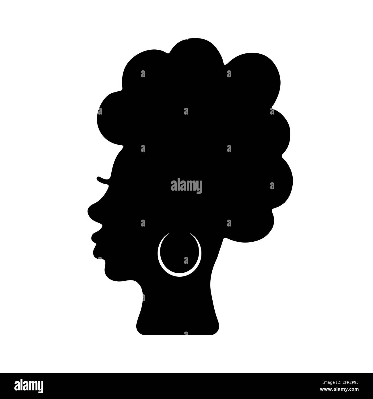 Silhouette de femme afro-américaine avec cheveux freux et boucles d'oreilles traditionnelles. Profil de jeune femme noire isolée sur blanc. Illustration vectorielle Illustration de Vecteur