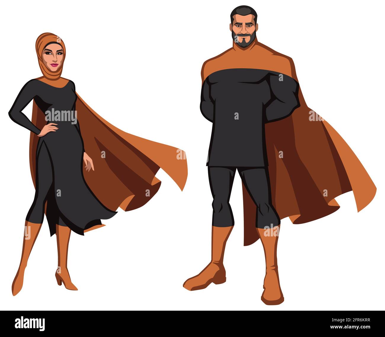 Le couple super-héros du Moyen-Orient sur White Illustration de Vecteur