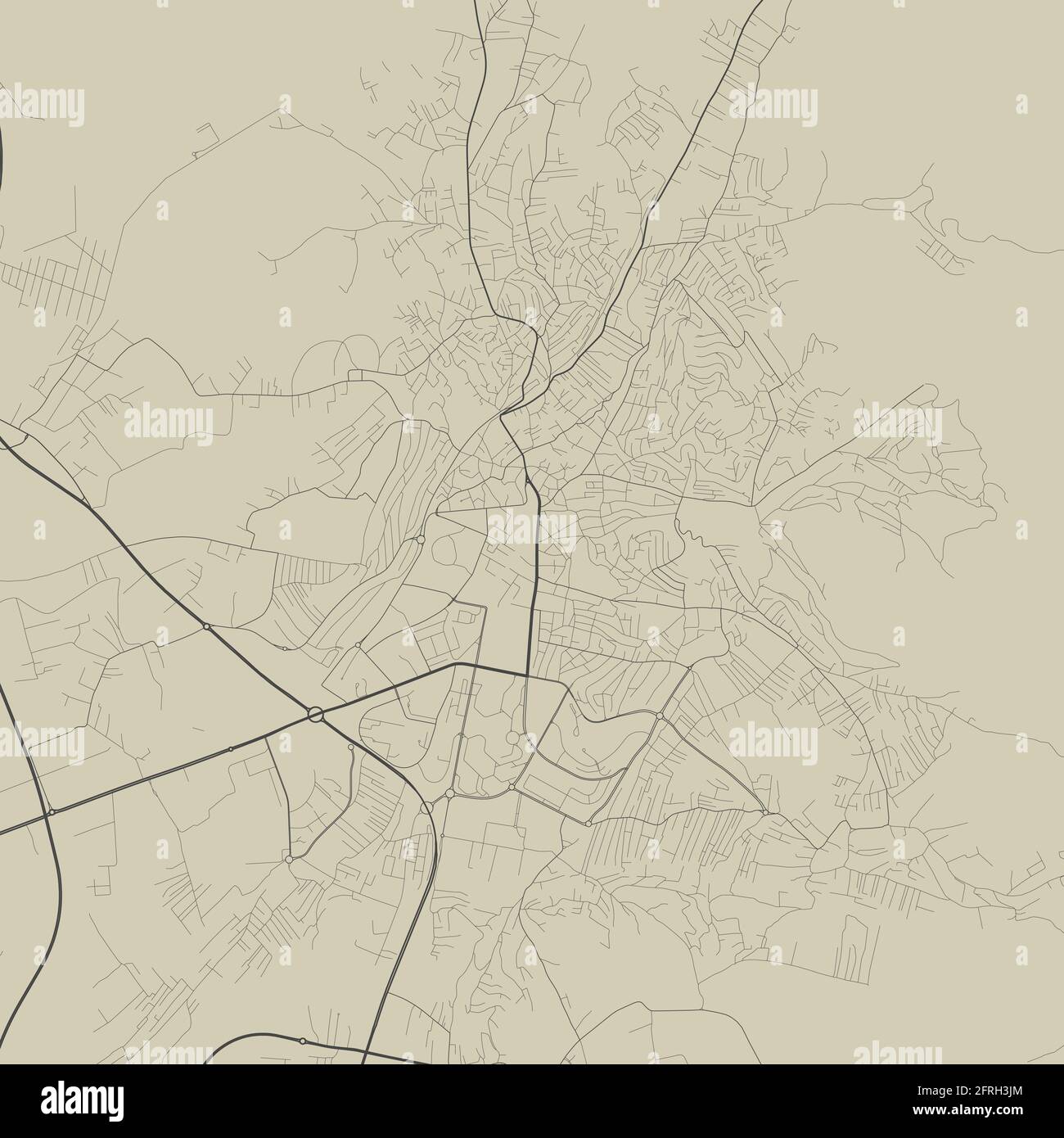 Carte de Pristina. Carte vectorielle détaillée de la zone administrative de la ville de Pristina. Vue sur l'aria métropolitain avec affiche CityScape. Terre noire avec rues blanches, routes Illustration de Vecteur