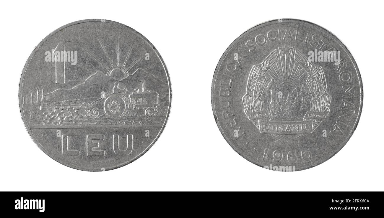 Roumanie 1 Leu coin 1966 isolé sur fond blanc photo Banque D'Images