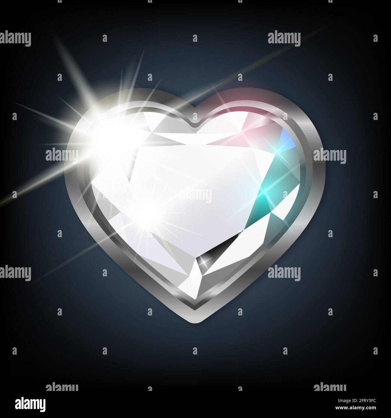 Ensemble de diamants en forme de cœur lumineux en or blanc. Pierre précieuse sur fond noir. illustration vectorielle réaliste 3d Illustration de Vecteur