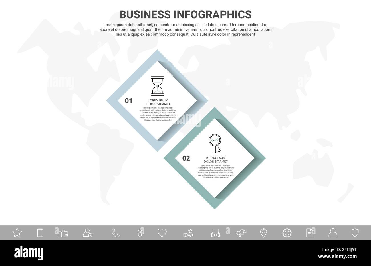 Étiquette carrée d'infographie vectorielle, conception de modèle. Business concept, Infograph avec rhombus 2 options, STEP ou segments. Elément d'infographique de ligne Illustration de Vecteur