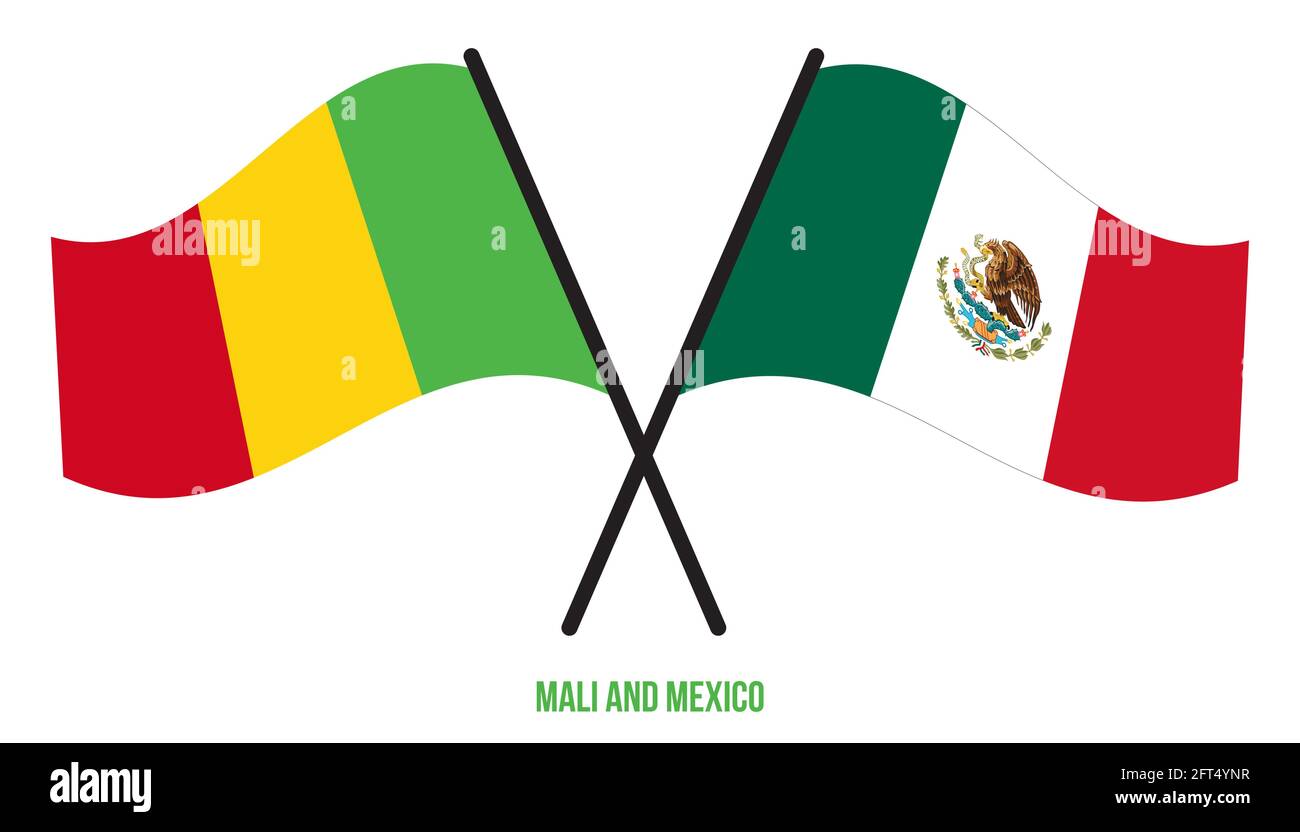 Mali et Mexique drapeaux croisés et ondulant le style plat. Proportion officielle. Corriger les couleurs. Illustration de Vecteur