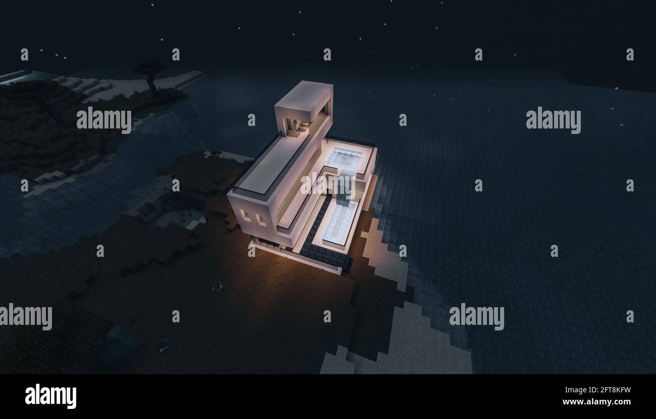Minecraft Game – Mai 21 2021 : exemple de design moderne de la maison dans Minecraft Game 3D illustration. Éditorial Banque D'Images