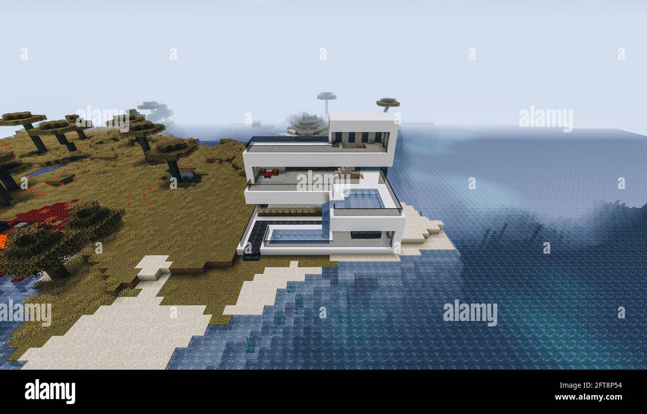 Minecraft Game Mai 21 21 Exemple De Design Moderne De La Maison Dans Minecraft Game 3d Illustration Editorial Photo Stock Alamy