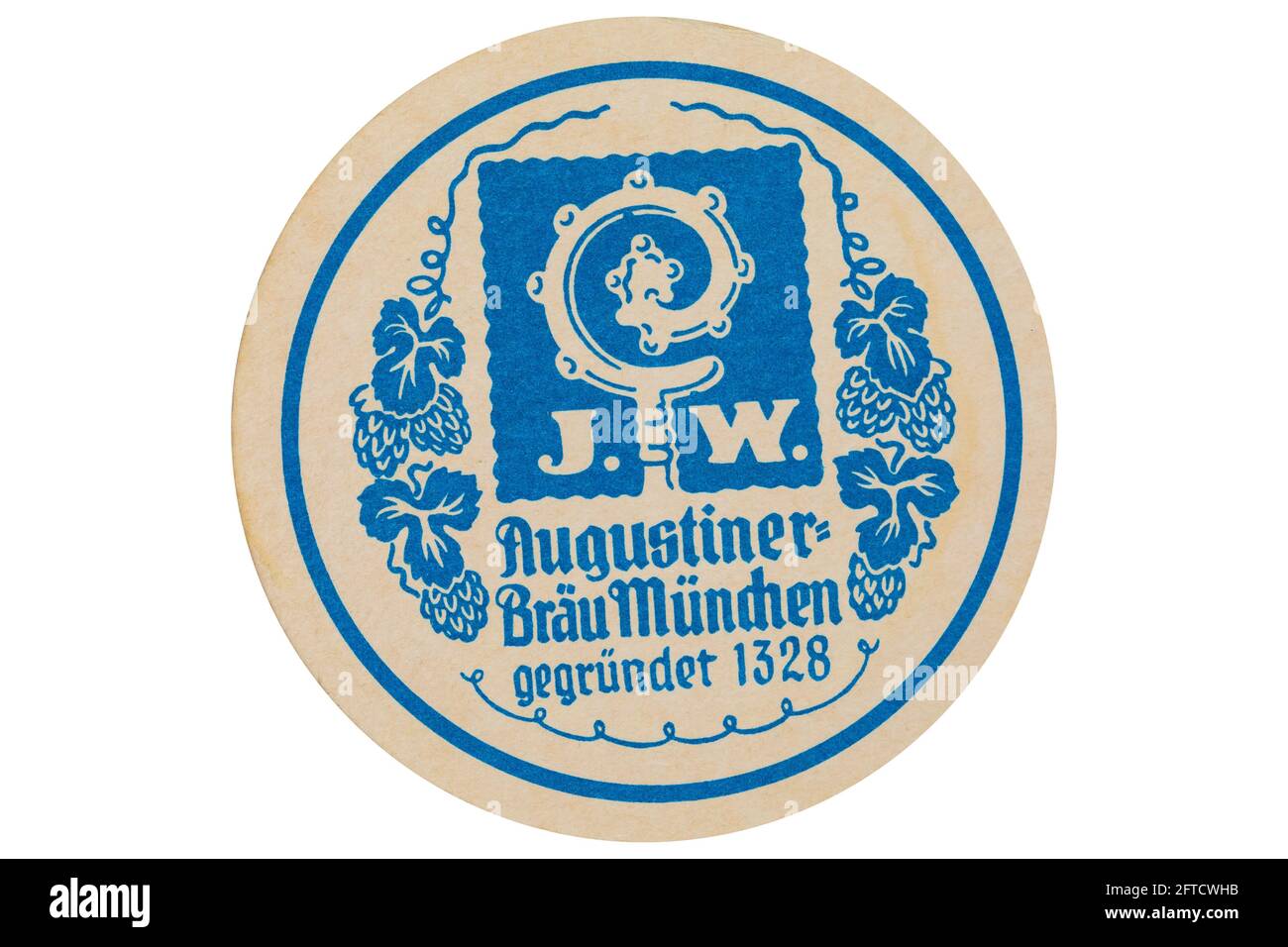 Augustiner Brau Munchen, brasserie allemande Beermat, coupé sur blanc. Banque D'Images